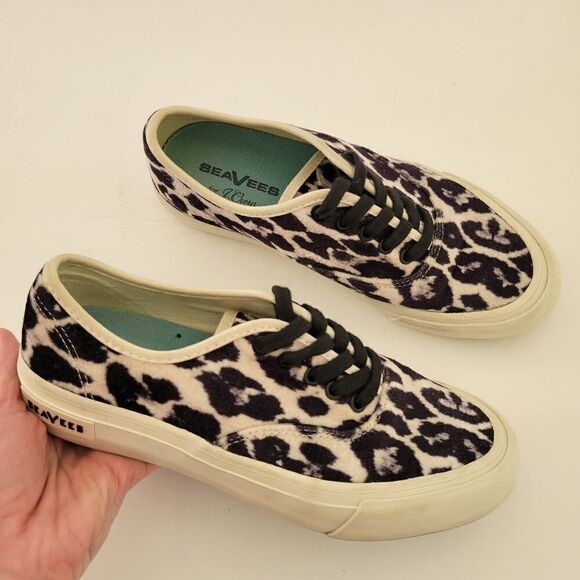 SeaVees x J. Crew Legend Velvet Animal Leopard Print Sneakers - Picture 1 of 6